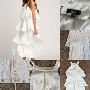 Lulus Tier and Far White Tiered Pleated Halter Midi Dress